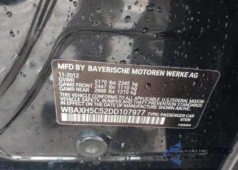 2013 BMW 528I xDrive из США, поврежденный, VIN WBAXH5C52DD107977